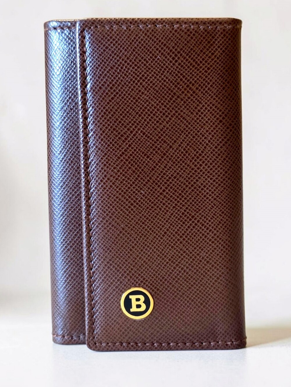 Bally B Logo Brown Leather Key Case Unisex Accessories